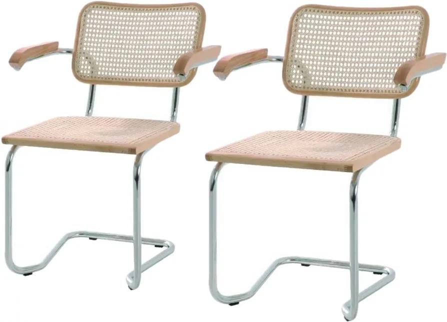 Set de 2 scaune Holm cu brate tesatura/metal, crem, 61 x 81 x 53 cm