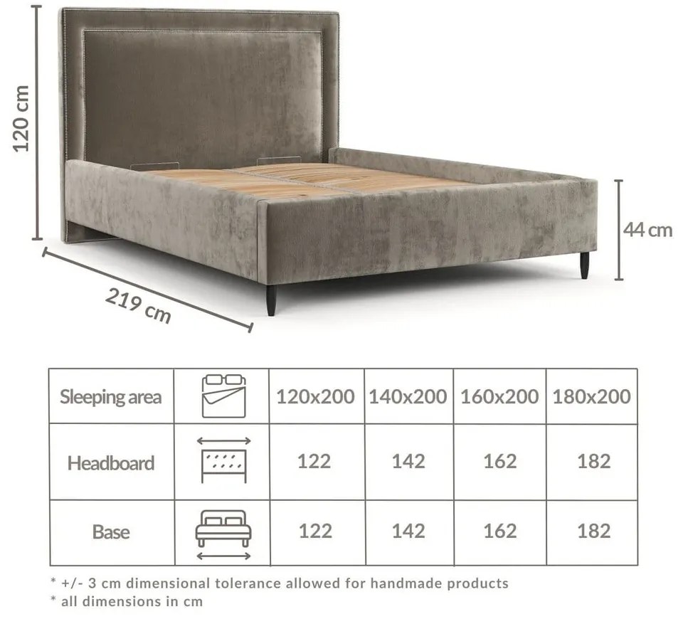 Pat matrimonial bej tapițat cu spațiu de depozitare cu somieră 180x200 cm Baleine – Maison de Rêve