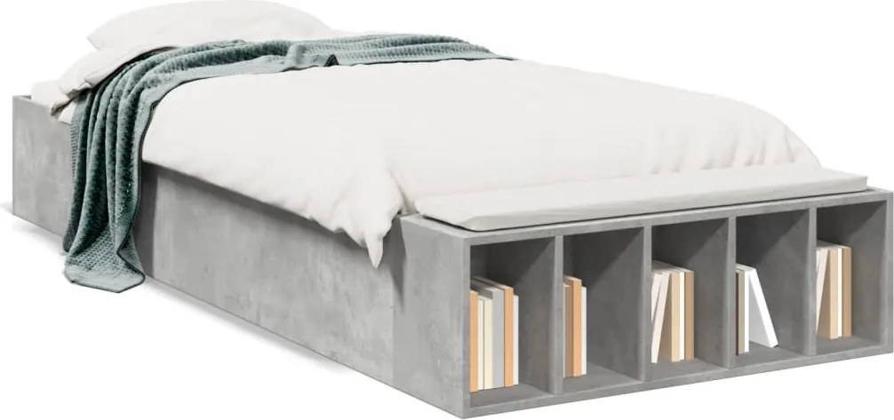 vidaXL Cadru de pat, gri beton, 90x200 cm, lemn prelucrat