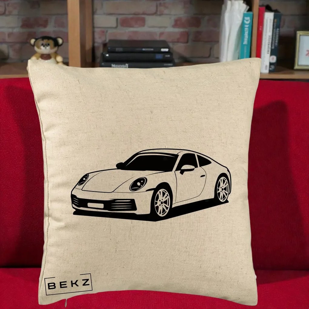 Perna Personalizata Porsche 911 Silueta, 40x40 cm, Bej, Husa Detasabila, Perna Inclusa, BEKZ®