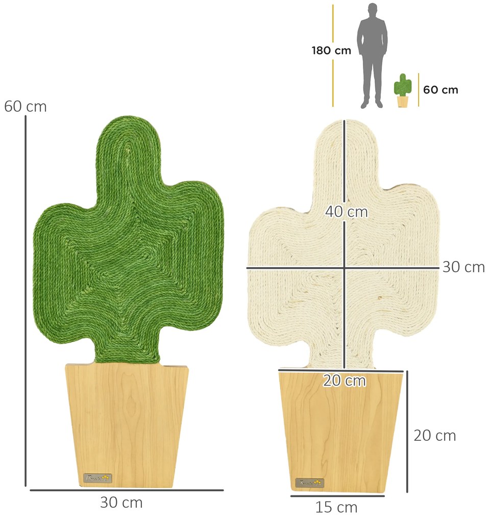 PawHut Set de 2 grifoni zgâriere mural sau de așezare formă originală cactus cu suprafață de zgâriere din iută 30 x 60 cm maro alb verde | Aosom Romania