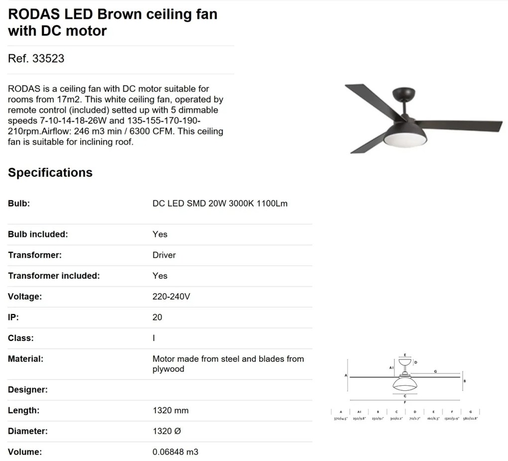 Lustra LED cu Ventilator si telecomanda design modern RODAS maro