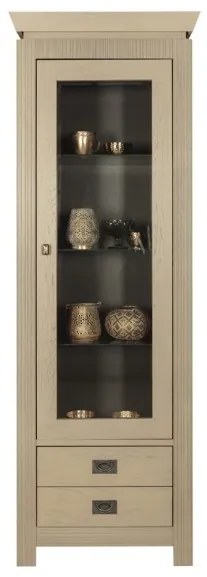Vitrina Casablanca, 1 Usa si 2 Sertare, Crem Dune si Interior Negru, 67.5 Cm
