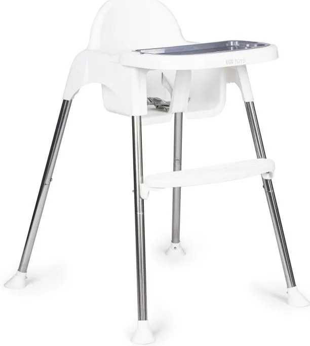Scaun de hrănire 2 în 1 cu tavă și centuri alb