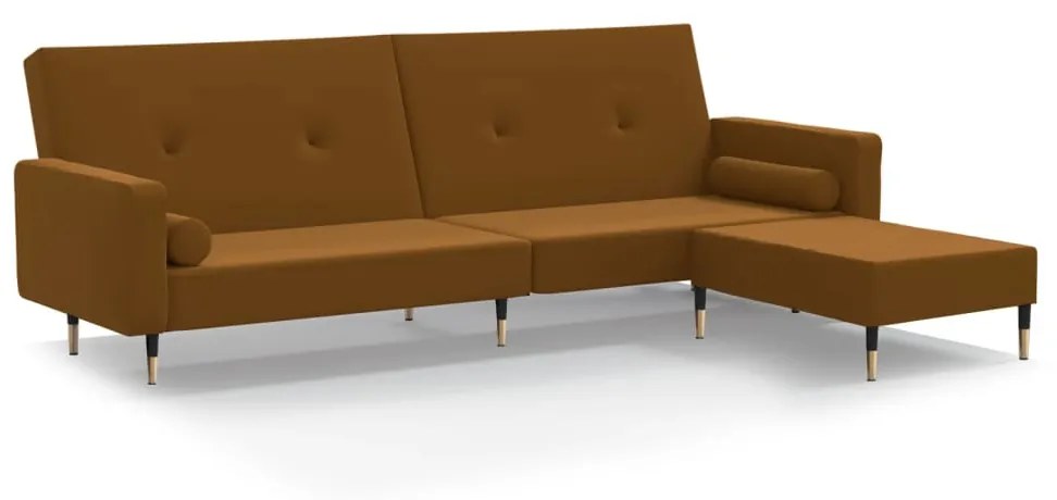 3080532 vidaXL Canapea extensibilă 2 locuri, cu taburet, maro, catifea