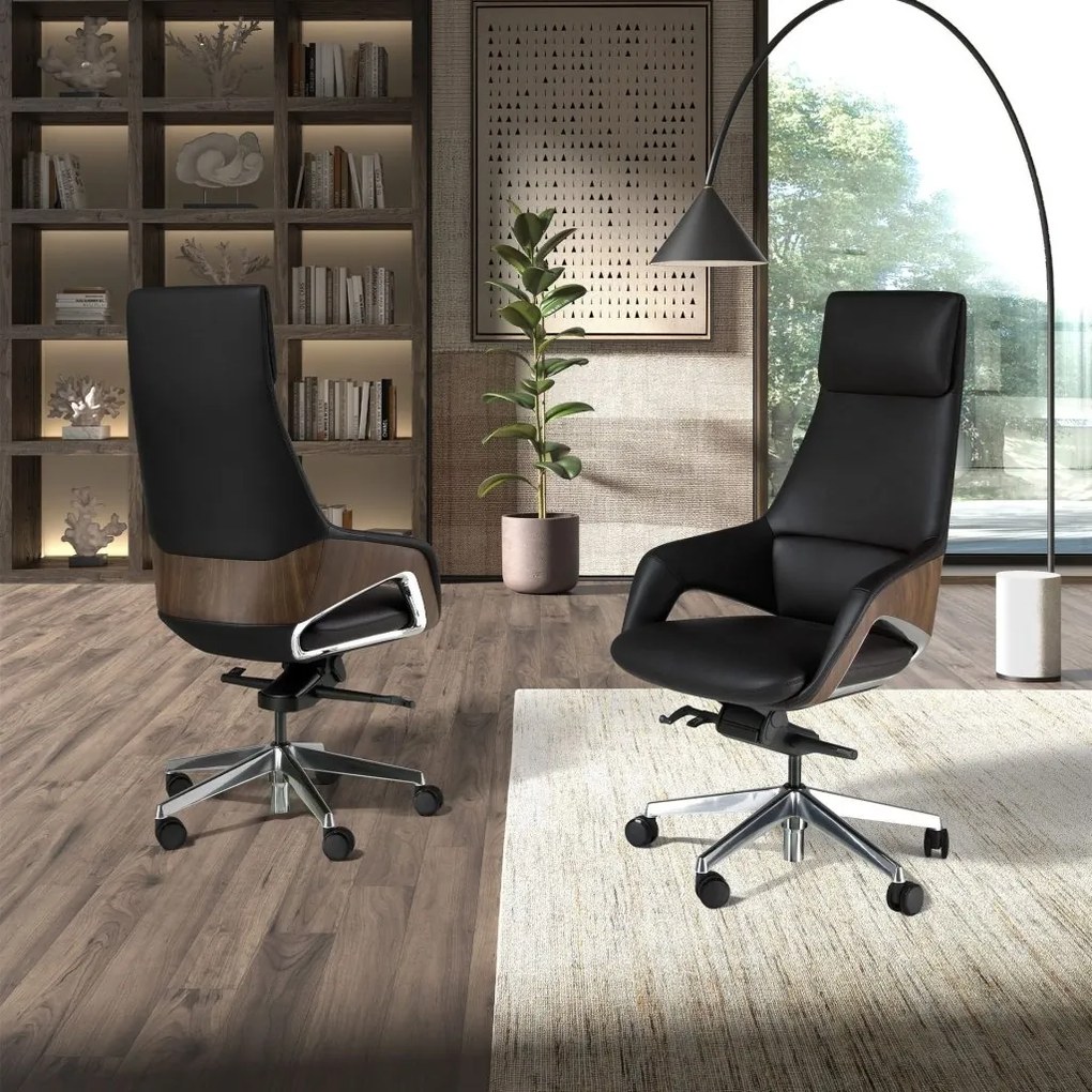 Scaun de birou modern piele sintetica si furnir de nuc Black