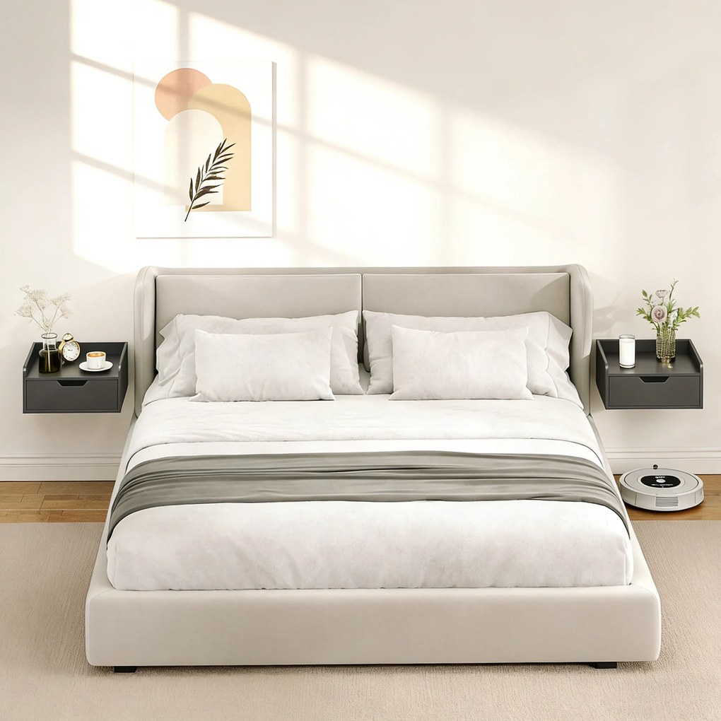 HOMCOM Set de 2 noptiere suspendate tables de nuit suspendues sertar blat aspect lemn dim. 40L x 30l x 19,5H cm | Aosom Romania