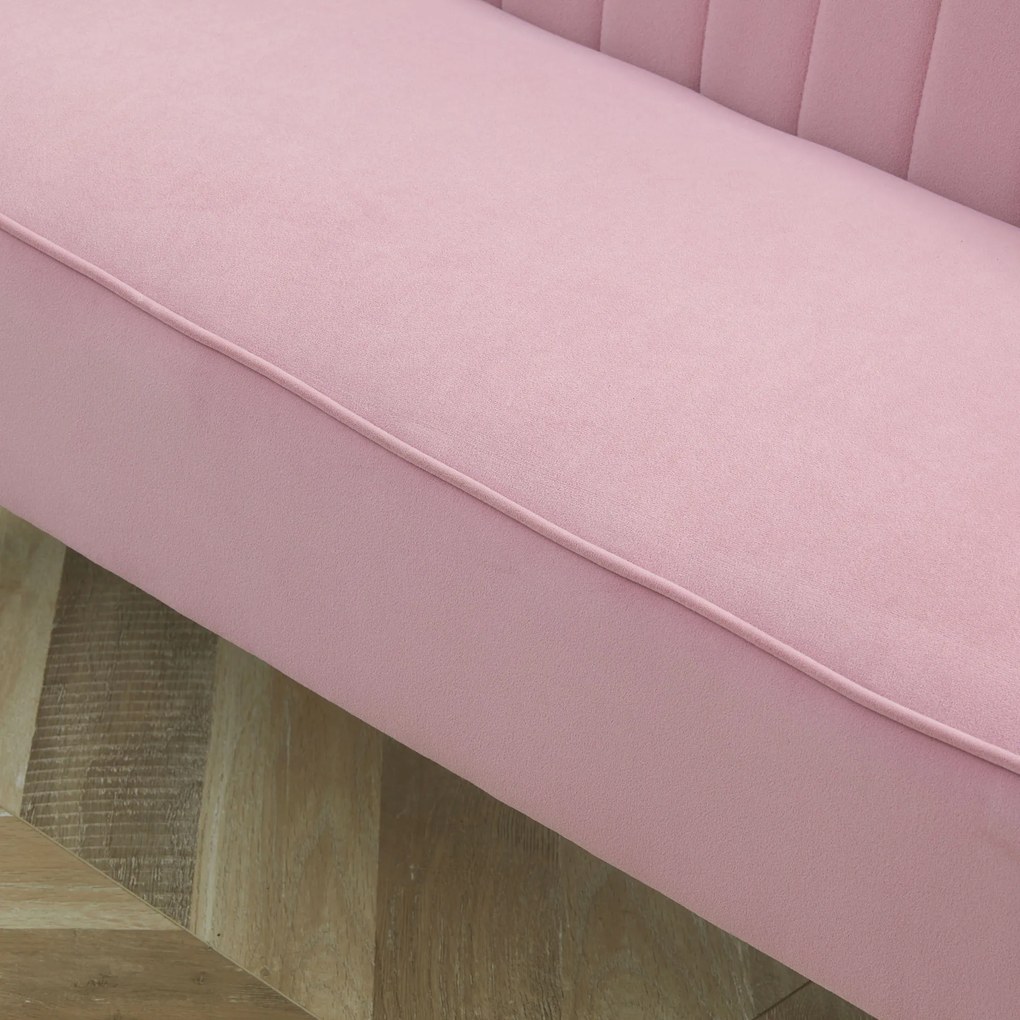 Sofa 2 locuri din stofa HOMCOM Canapea tapitata Canapea dubla Mobilier de living Canapea din lemn Material textil moale Spuma de poliester Roz 117 x 56,5 x 77 cm | Aosom Romania