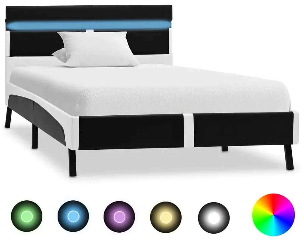 280302 vidaXL Cadru de pat cu LED, negru, 90 x 200 cm, piele artificială
