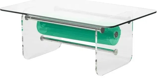 Masuta Cafea Sticla colectie KUUMO MW, perna verde, laterale PMMA, transparente si blat de sticla 12 mm