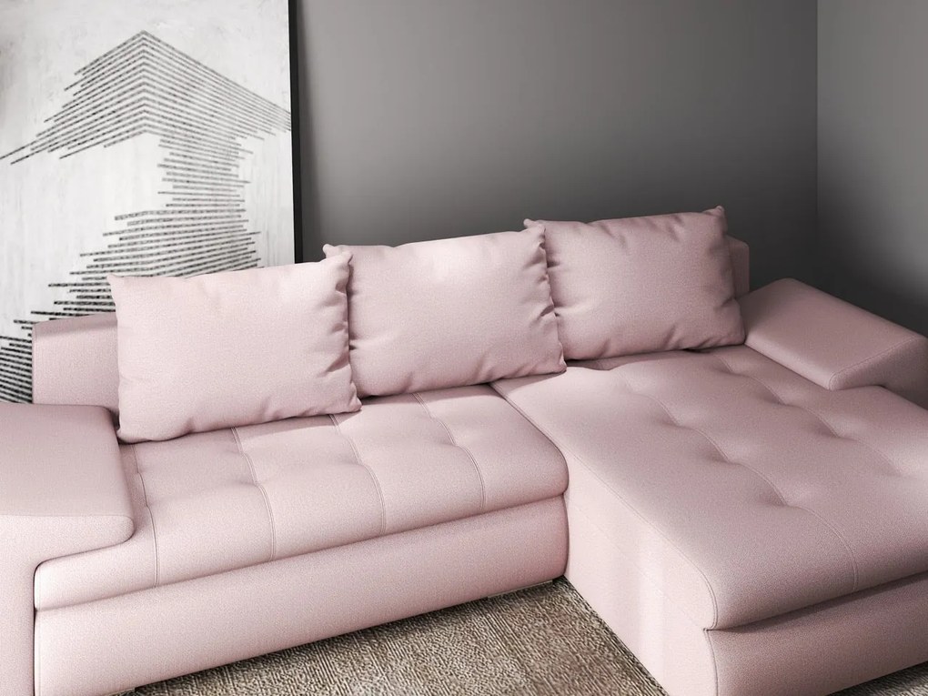 Colțar extensibil dumonde cu ladă de depozitare si sezut confortabil din spuma high-density, Leonardo Enjoy Roz 260x185 cm II