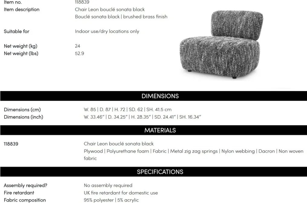 Fotoliu elegant design LUX Leon, Boucle sonata black