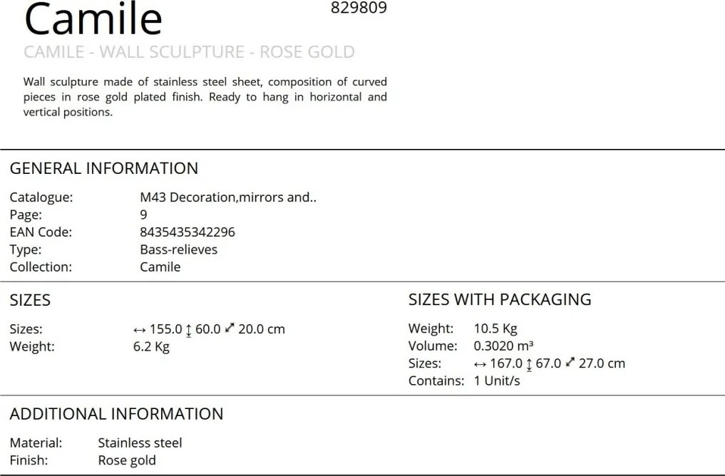 Decoratiune de perete design decoratiov lux Camile auriu