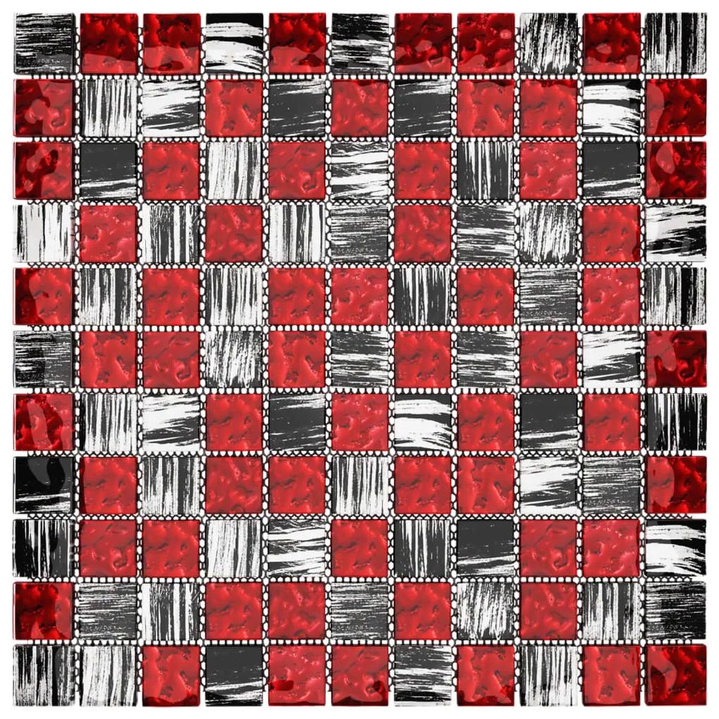 Placi mozaic, 22 buc., negru si rosu, 30x30 cm, sticla 22, Negru si rosu