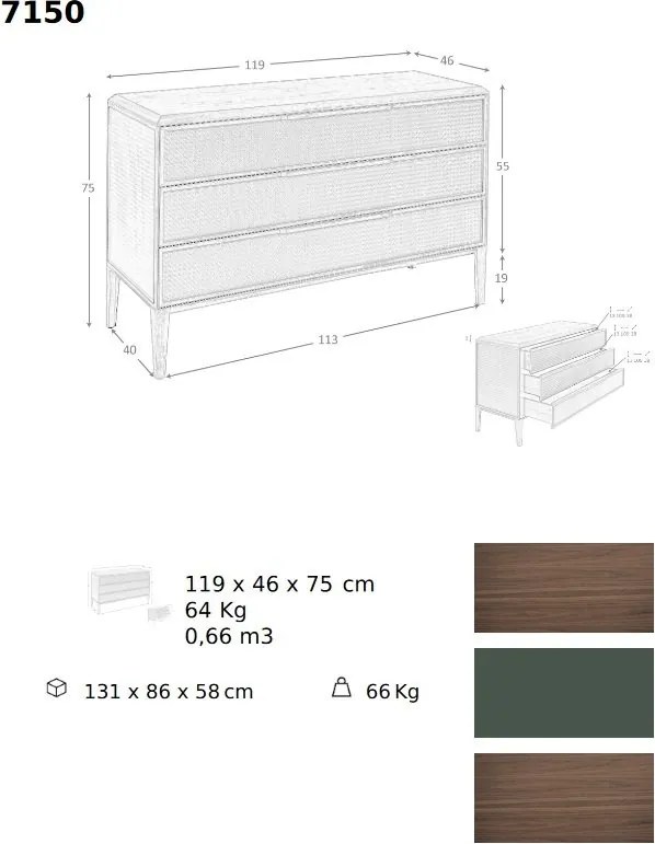 Comoda cu 3 sertare design LUX Dark green