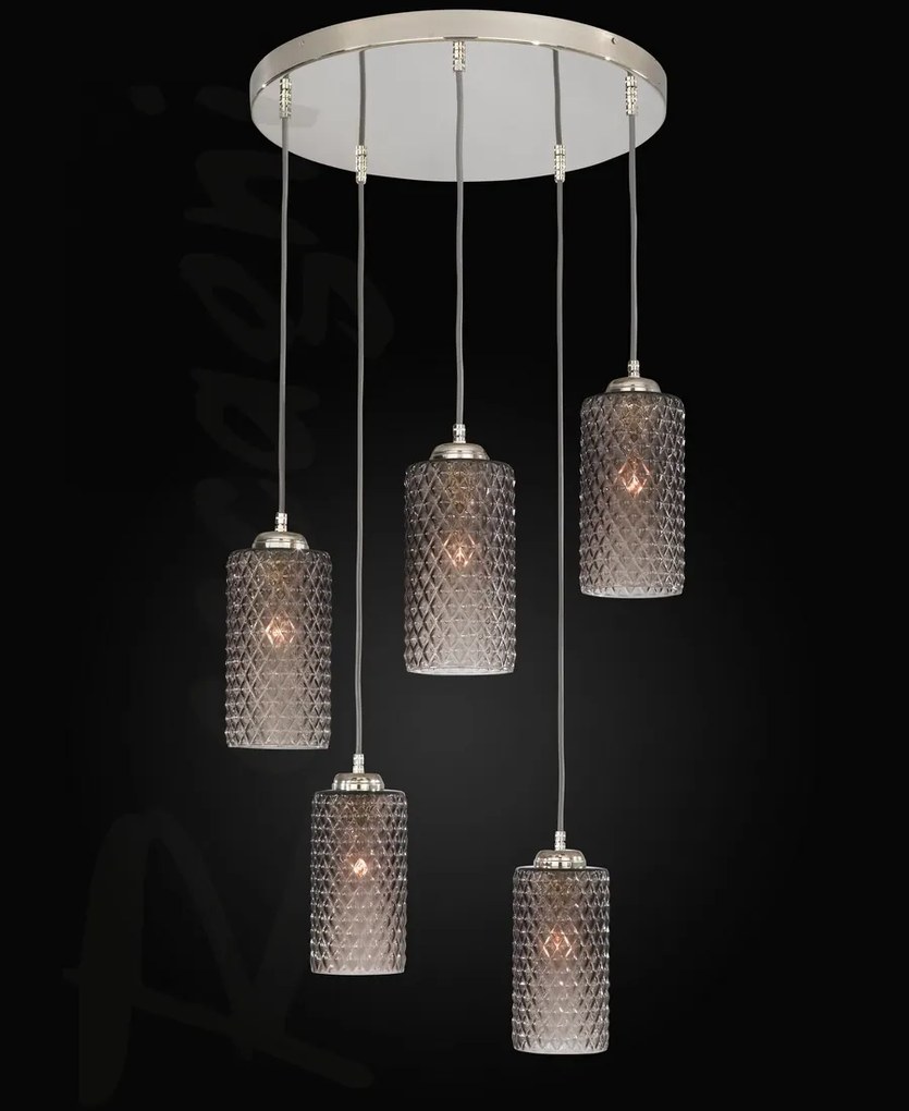 Lustra moderna cu 5 pendule design italian 10000 fumuriu