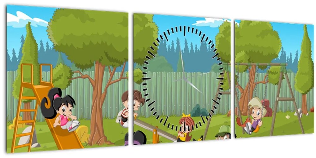 Tablou - Copii la locul de joacă (cu ceas) (90x30 cm)