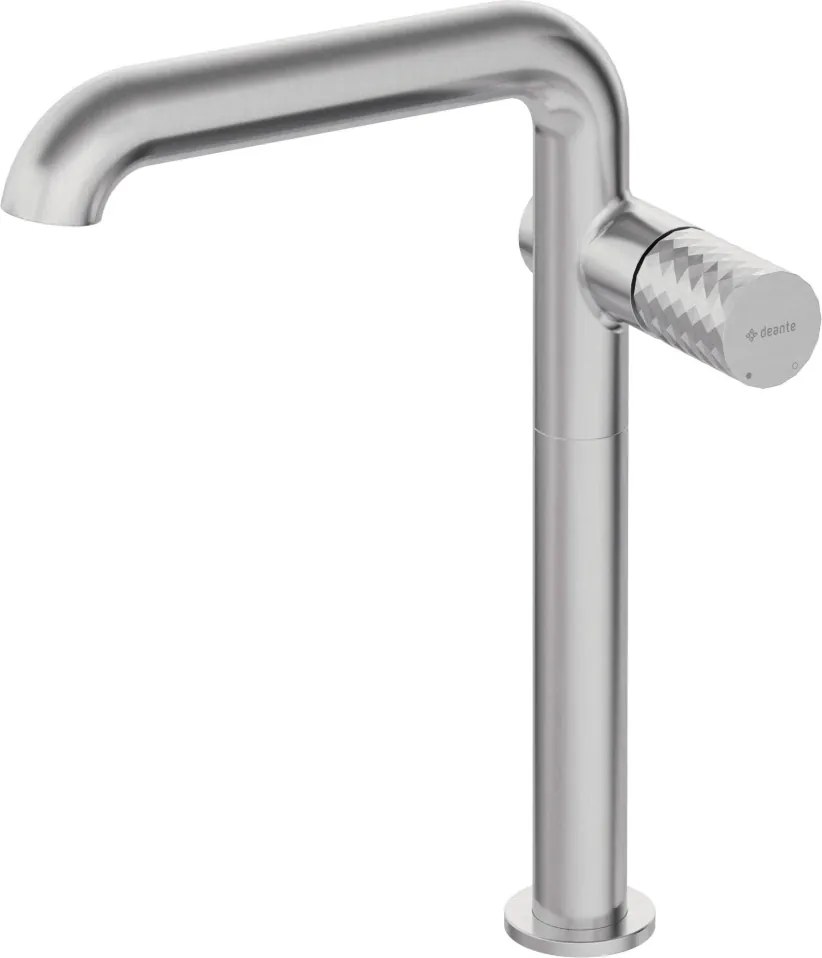 🚰 Baterie înaltă pentru chiuvetă SILIA HEXA, pipă dreptunghiulară – Finisaj oțel șlefuit – Cod BHS_F24K