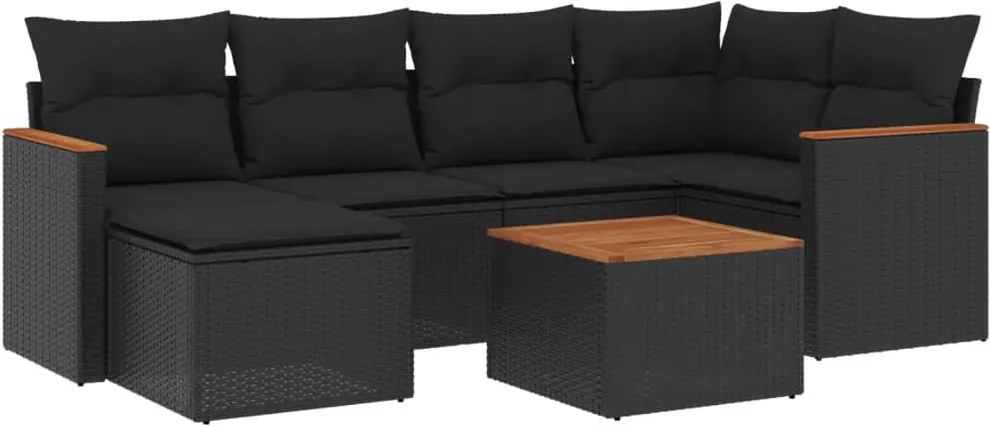 vidaXL Set canapele de grădină cu perne, 7 piese, negru, poliratan