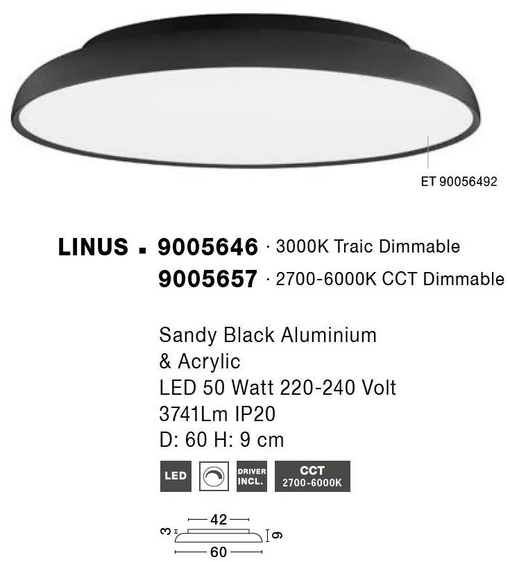 Plafoniera LED dimabila cu telecomanda LINUS D-60cm