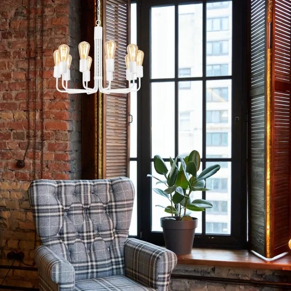 Candelabru cu lanț, 10 x E27, 60 W, 230 V, alb