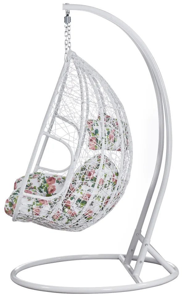 Fotoliu dublu suspendat, alb model floral, DELIA