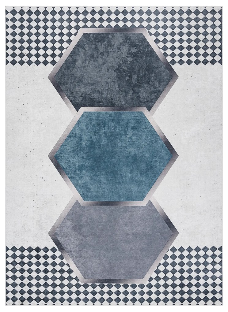 ANDRE 1863 covor lavabil Caro, geometric anti-alunecare - alb / negru