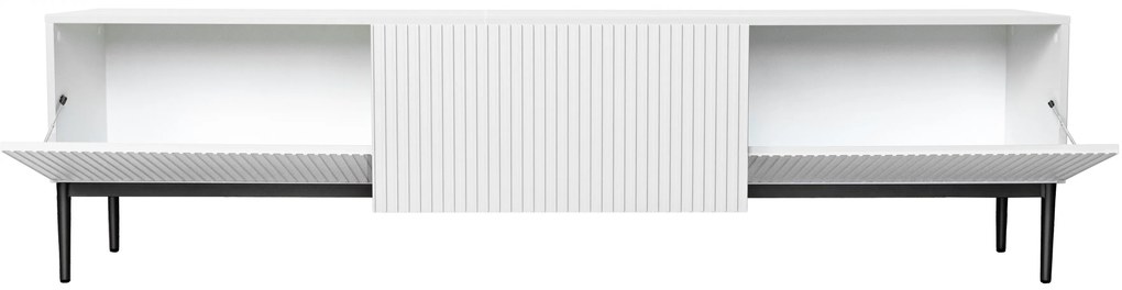 Comodă TV Nicole 200 cm cu picioare metalice și sertar - alb mat / picioare negre