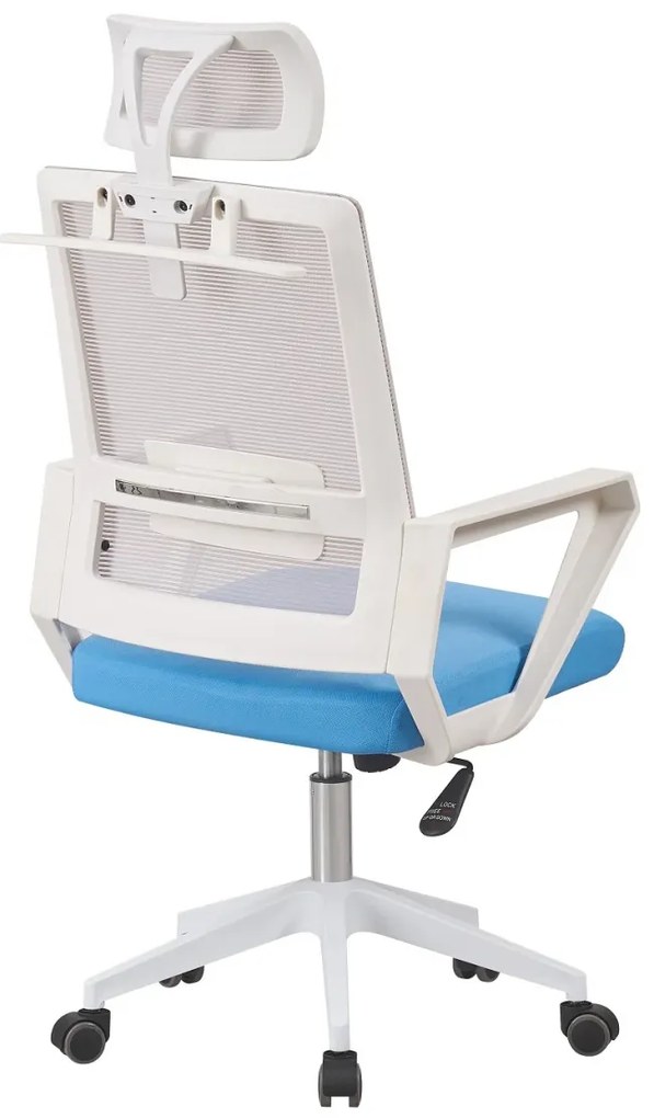 Scaun ergonomic, spătar mesh, suport umeraș, Alb/Albastru