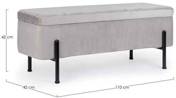 Bancheta cu spatiu pentru depozitare gri/negru din catifea si metal, 110 cm, Irina Bizzotto