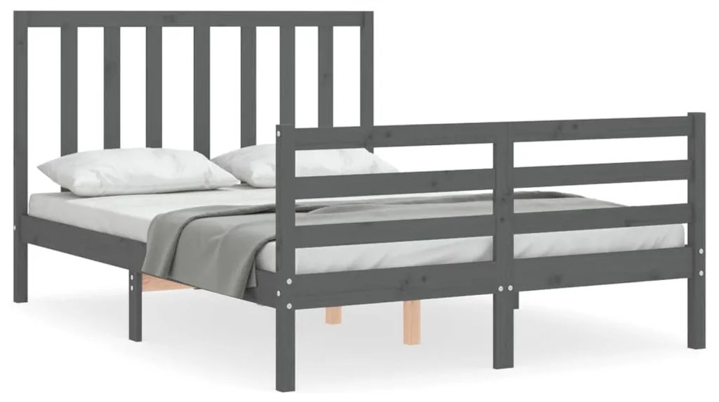 3193773 vidaXL Cadru de pat cu tăblie, gri, 140x190 cm, lemn masiv