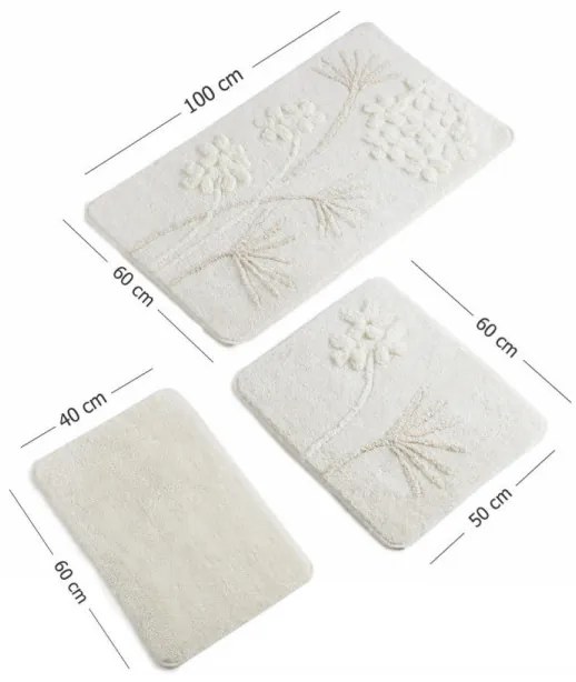Set 3 Covorase de Baie Orkide, Acrilic, Crem
