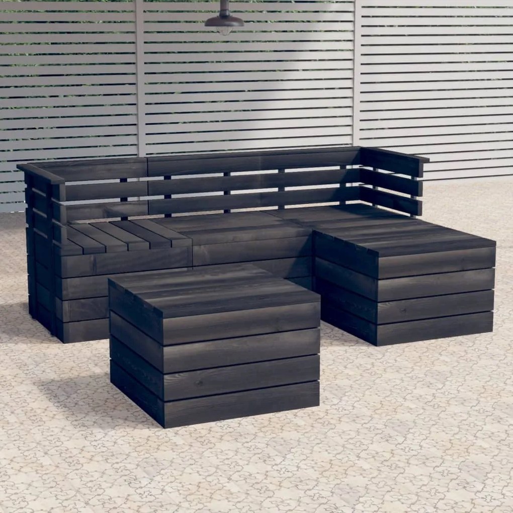 Set mobilier gradina din paleti, 5 piese, gri inchis, lemn pin