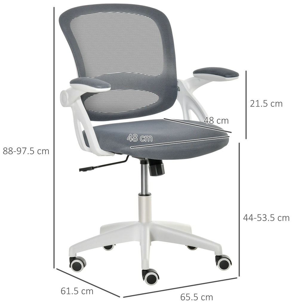 Scaun de Birou Ergonomic Spatar din Plasa si Sezut Capitonat, Inaltime Reglabila, 65.5x61.5x88-97.5cm, Gri Vinsetto | Aosom RO
