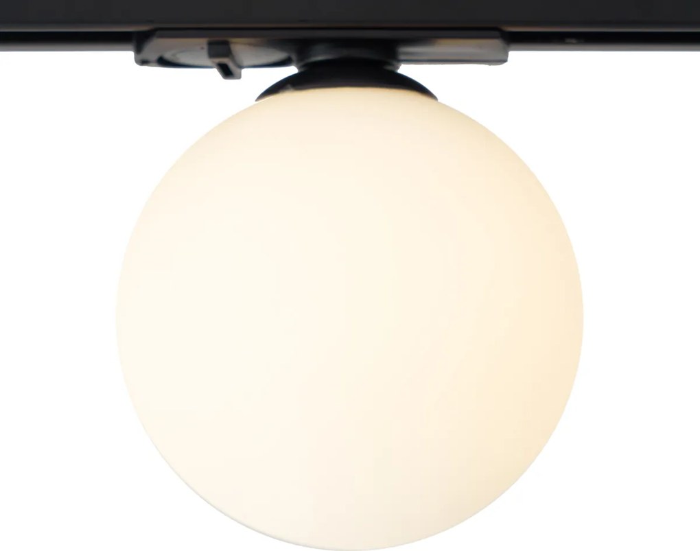 Sistem de iluminat pe șină oval modern negru cu 3 lămpi suspendate și 2 plafoniere albe monofazate - Iconic Perle