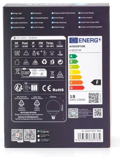 Bec LED RGBW dimabil Aigostar MESH G120 E27/18W/230V 6500K + telecomandă