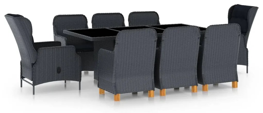 vidaXL Set mobilier exterior cu perne, 9 piese, gri închis, poliratan