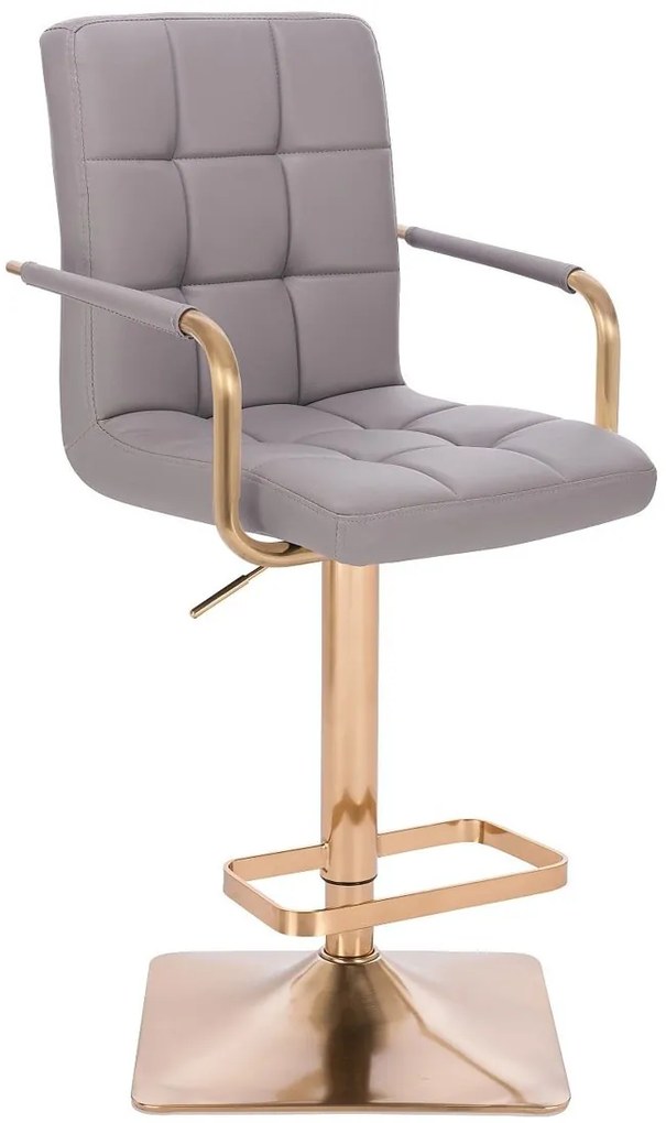 HC1015WP Pătrat Scaun Gri Piele Ecologica Bază Aurie