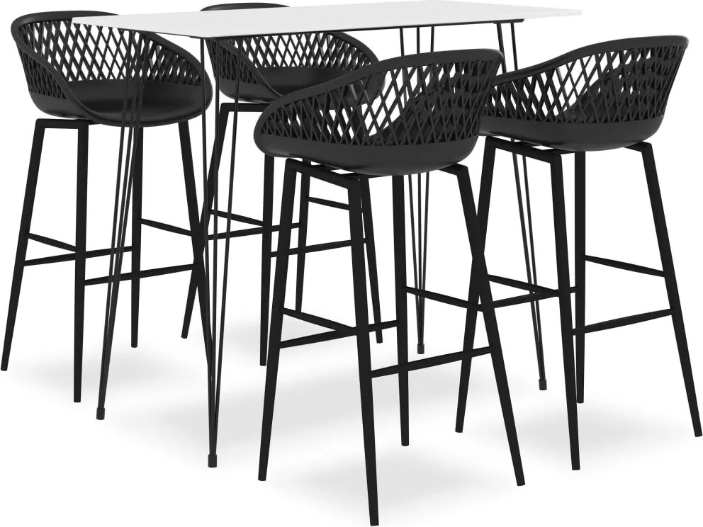 vidaXL Set mobilier de bar, 5 piese, alb și negru