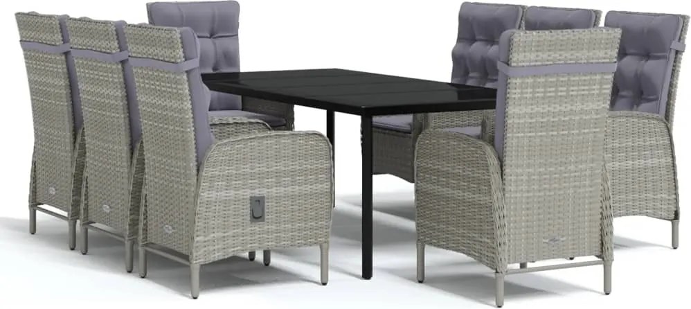 vidaXL Set mobilier de grădină cu perne, 9 piese, gri și negru