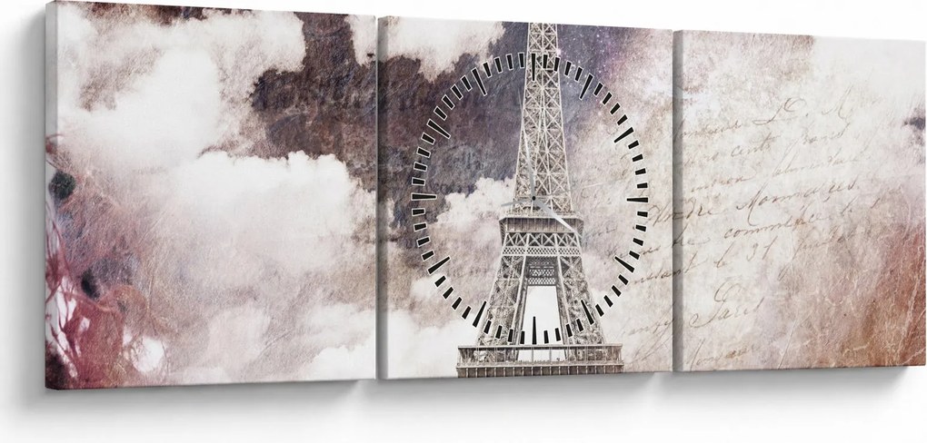Tablou - Turnul Eiffel, Paris, Franța (cu ceas) (90x30 cm)