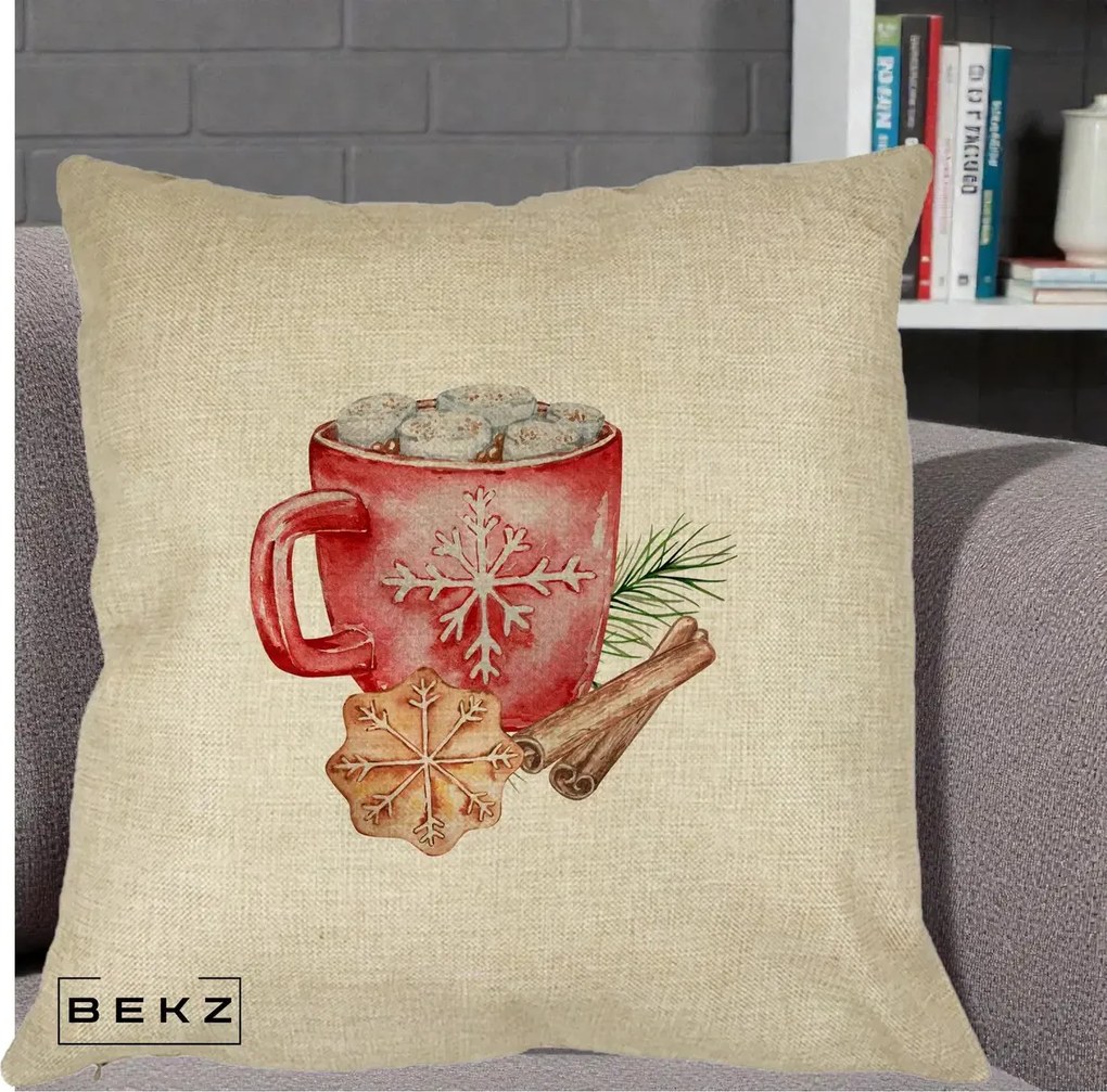 Perna Decorativa Cacao de Iarna cu Biscuit, 40x40 cm, Crem, Husa Detasabila, Perna Inclusa, BEKZ®