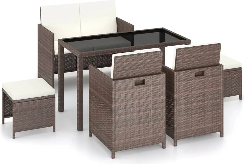 vidaXL Set mobilier de exterior cu perne, 6 piese, maro, poliratan