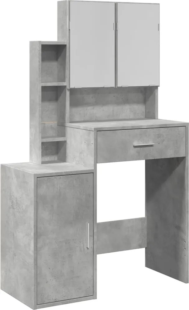 848237 vidaXL Masă de toaletă cu dulap, gri beton, 80x35x132 cm