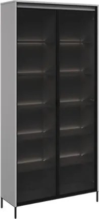 Vitrina 2 usi, sticla fumurie, LED, gri, Moody