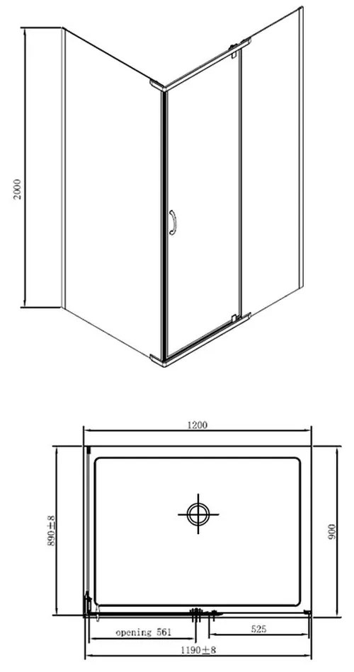 Cabina dus dreptunghiulara 120x90 cm crom Mediterraneo, Catania 1200x900 mm