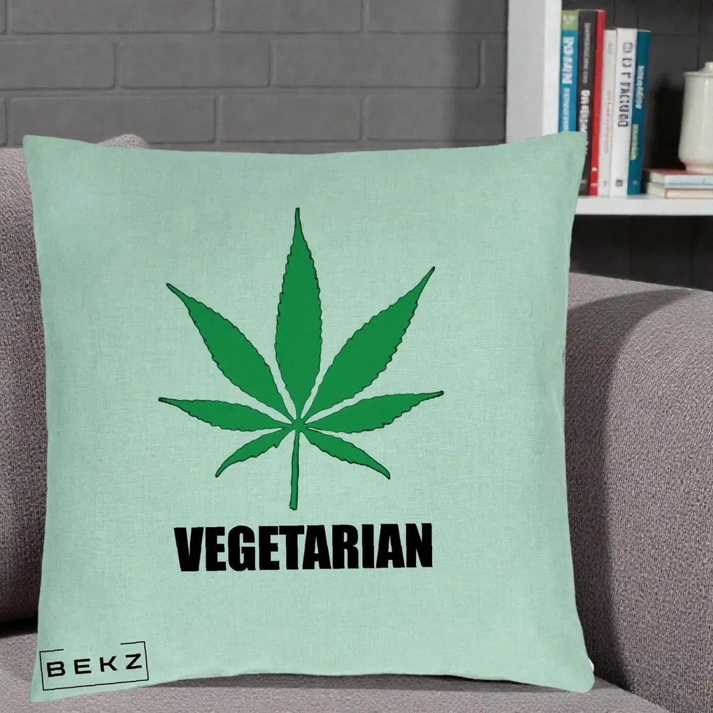 Perna Decorativa Vegetarian cu Frunza, 40x40 cm, Verde Menta, Husa Detasabila, Perna Inclusa, BEKZ®