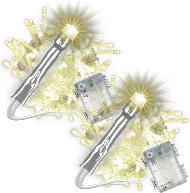 Set de lanțuri LED de Crăciun, 100 LED-uri, alb cald, 2 buc