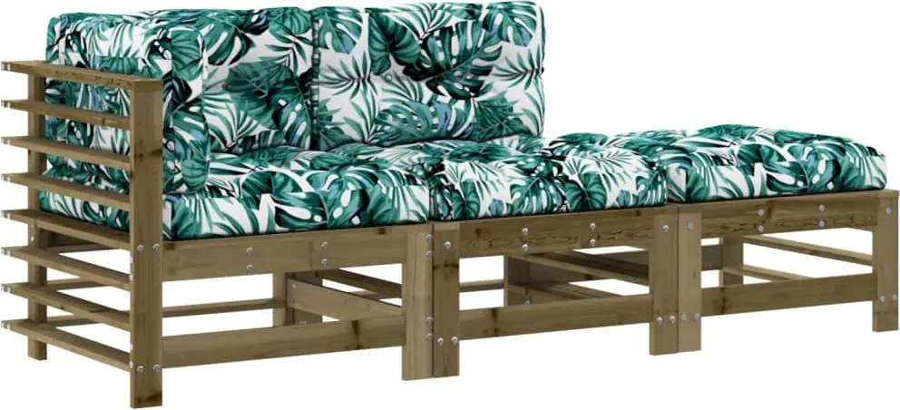 vidaXL Set mobilier de grădină cu perne, 3 piese, lemn de pin tratat