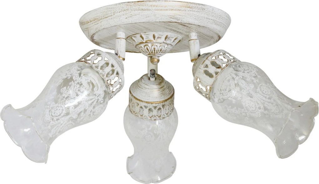Lustră Clasică Klausen Thalia 3 Brațe Alb Gri 49x49x22 cm, corp metal sticlă 3xE14, corp iluminat tavan living dormitor elegant rafinat modern
